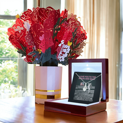 Moonlit Love Gift Set: CZ Ribbon Necklace + Forever Paper Bouquet