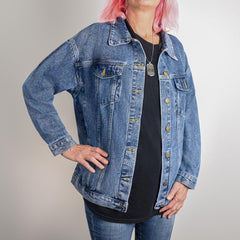Keep Showing Up Denim Jacket | Oversized Boyfriend Fit Statement Jacket