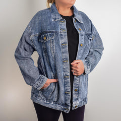 Keep Showing Up Denim Jacket | Oversized Boyfriend Fit Statement Jacket