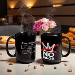 15 oz Oligarchy Review Mug | “No Stars, Would Not Recommend” + No Kings Logo