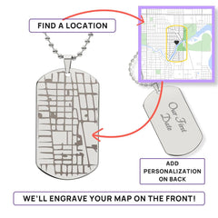 Engraved Dog Tag Map Necklace