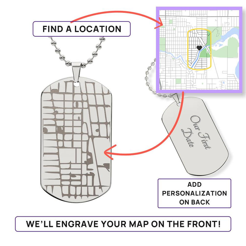 Engraved Dog Tag Map Necklace